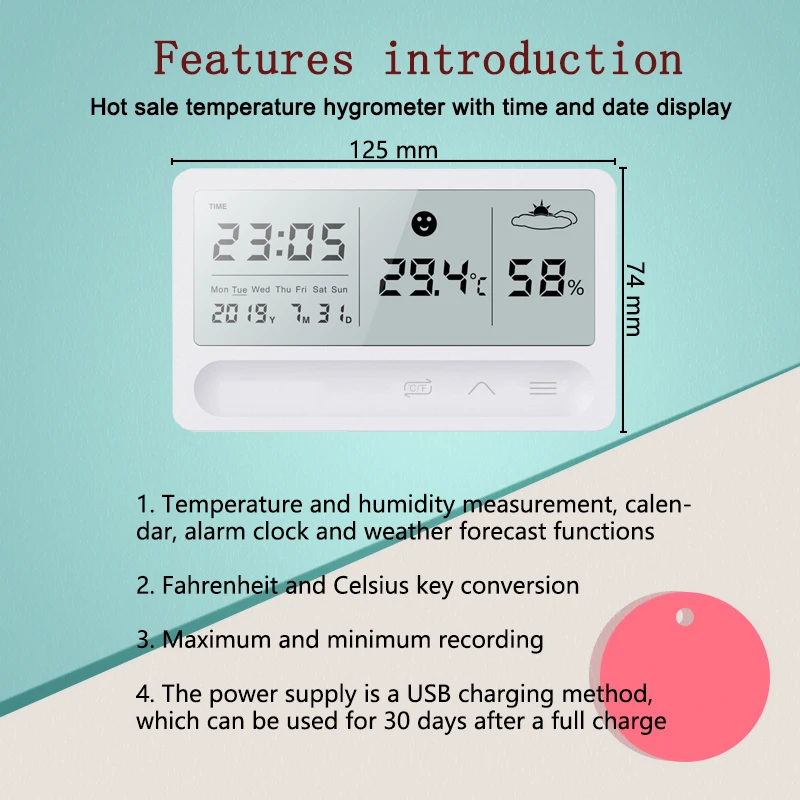 indoor mini lcd electronic digital thermometer hygrometer high quality touch rechargeable with alarm clock free global shipping