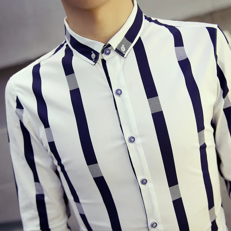 

Autumn New Men's Korean Long Sleeve Shirt Striped Fashion Men's Slim Shirt