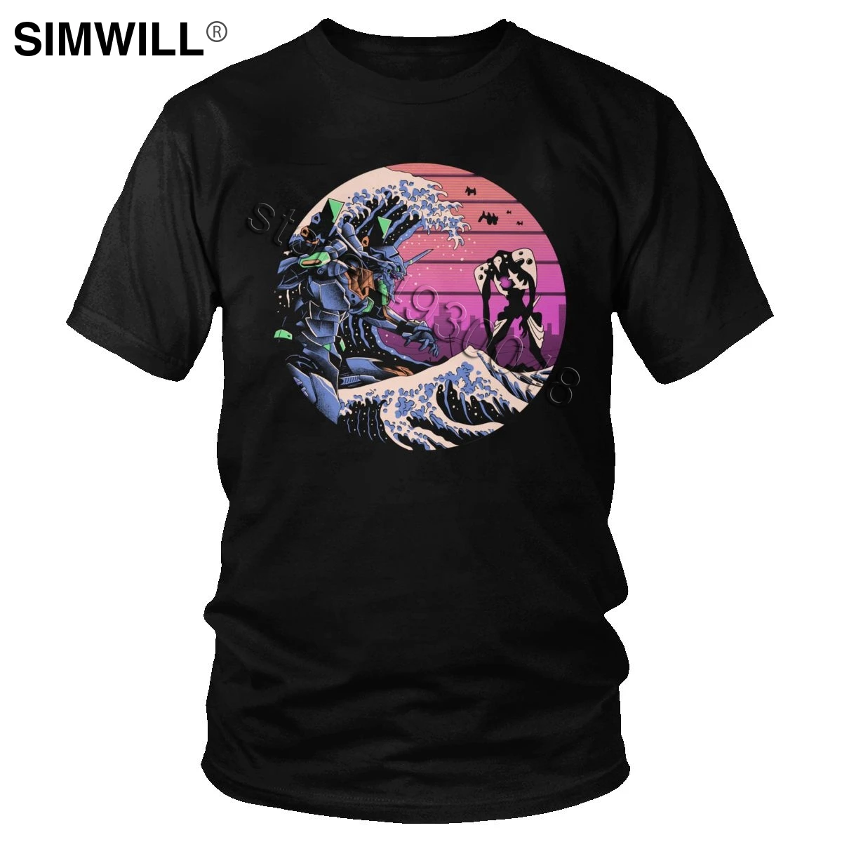 Футболка мужская в стиле аниме Токио волны тенниска из чистого хлопка с