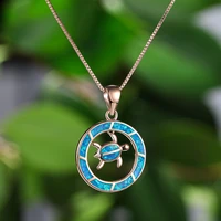 boho cute sea turtle animal pendant necklace for girl statement women accessories fashion imitation blue opal necklace jewelry
