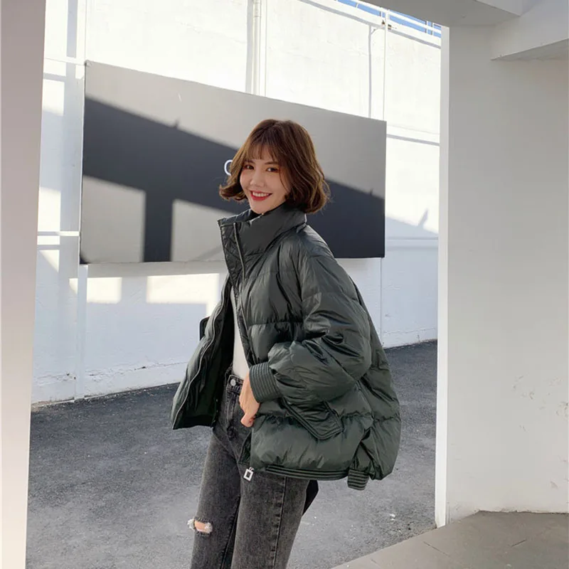 2023 New Solid Color Loose Short White Duck Down Outerwear Winter Women's Casual Stylish Warm Jackets Female Stand Collar Coats