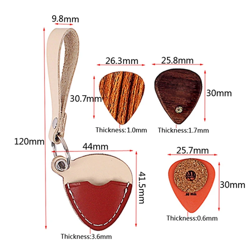 

3 Pcs/Set Handmade Wooden Guitar Pick Holder Keyring and Picks Paddles for Guitarist Music Lovers