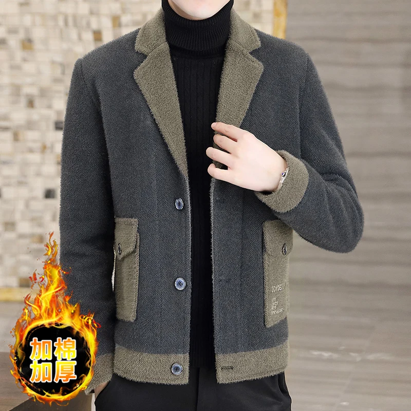 

2021 Зимняя шерстяная куртка для мужчин, толстый теплый тонкий короткий повседневный деловой Тренч, пальто с большим отворотом, уличная одежд...