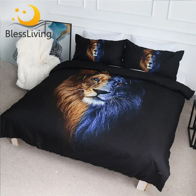 BlessLiving Male Lion Bedding Set Artistic Duvet Cover Wild Animal Bed Covers King Size 3pcs Bed Set Yin and Yang Home Textiles 1