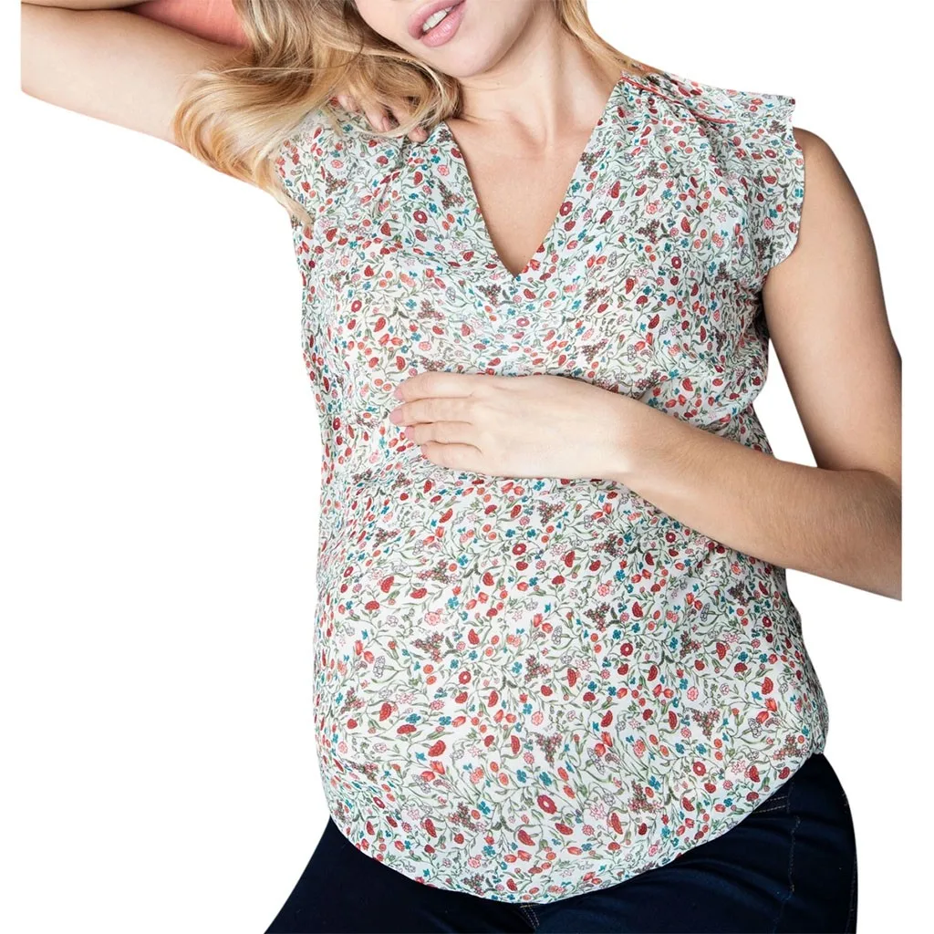Женская блузка для беременных SAGACE топы с цветочным принтом и V-образным вырезом