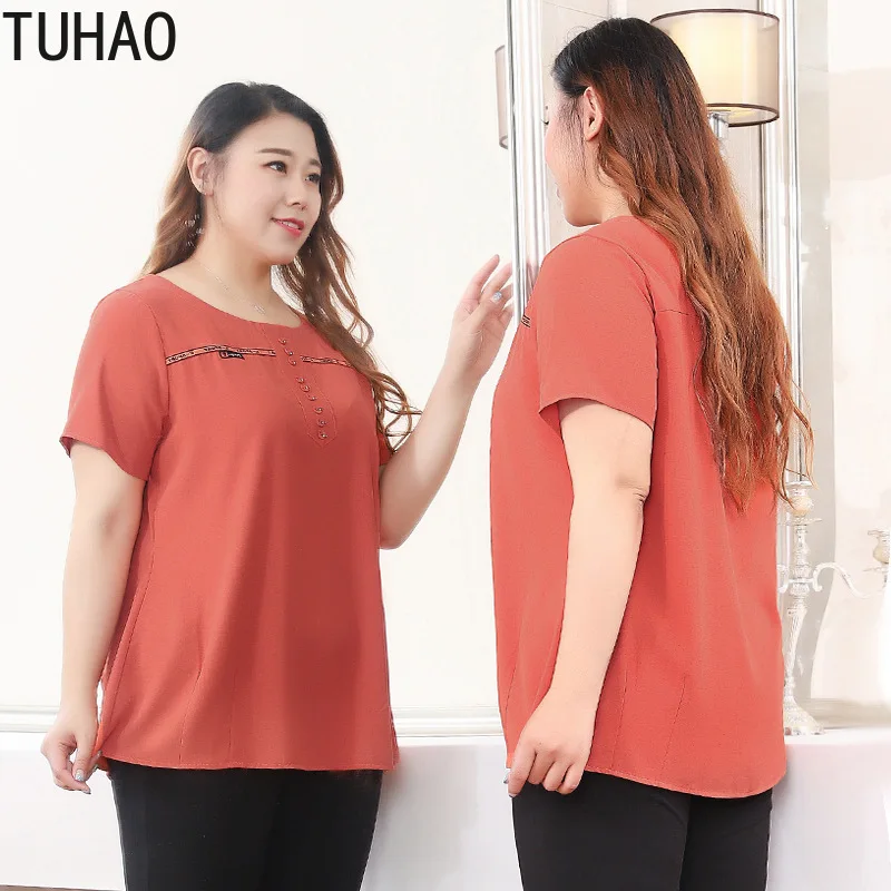 Летние топы TUHAO 10XL 9XL 8XL блузка большого размера оранжевые повседневные женские
