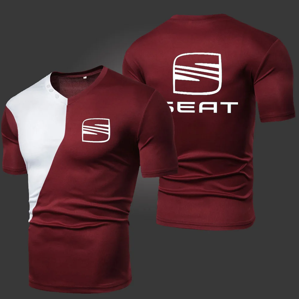

2021 New Seat Men's T-Shirts Solid Color Splicing Casual Breathable Sports Slim Fitting Short Sleeve V-Neck Spotswear