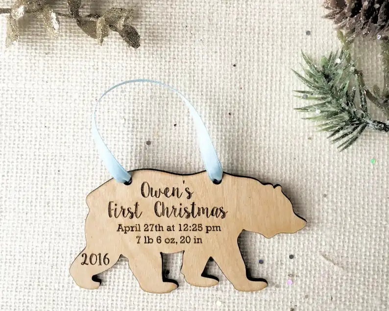 Первый Рождественский орнамент медведя-деревянные на выбор орнамент-новый