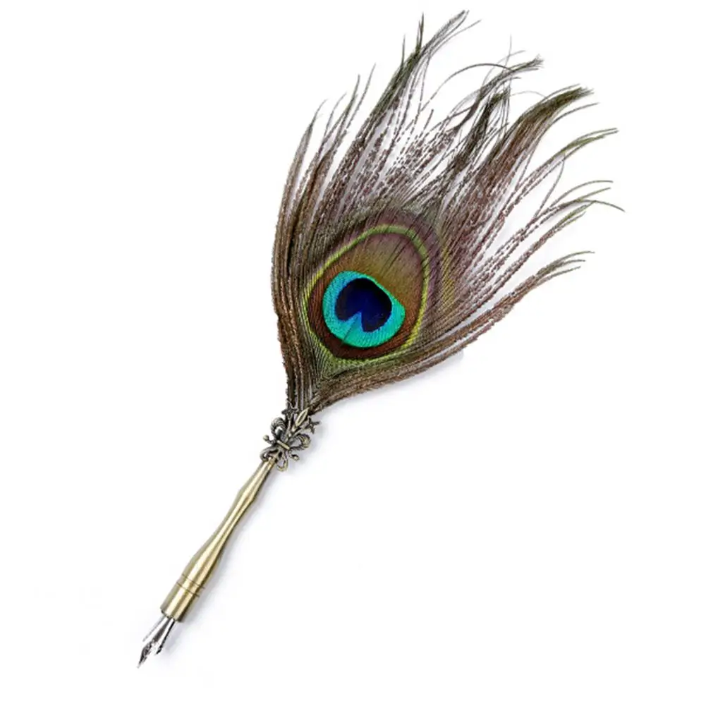 Handmade Quill Feather Pen Set Antique Calligraphy Writing Quill Pen peacock hair stainless steel nib pen holder r25