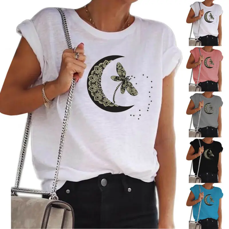 

Свободная футболка, Женские повседневные топы, мешковатые Женские топы с коротким рукавом и принтом, женские футболки, женская одежда