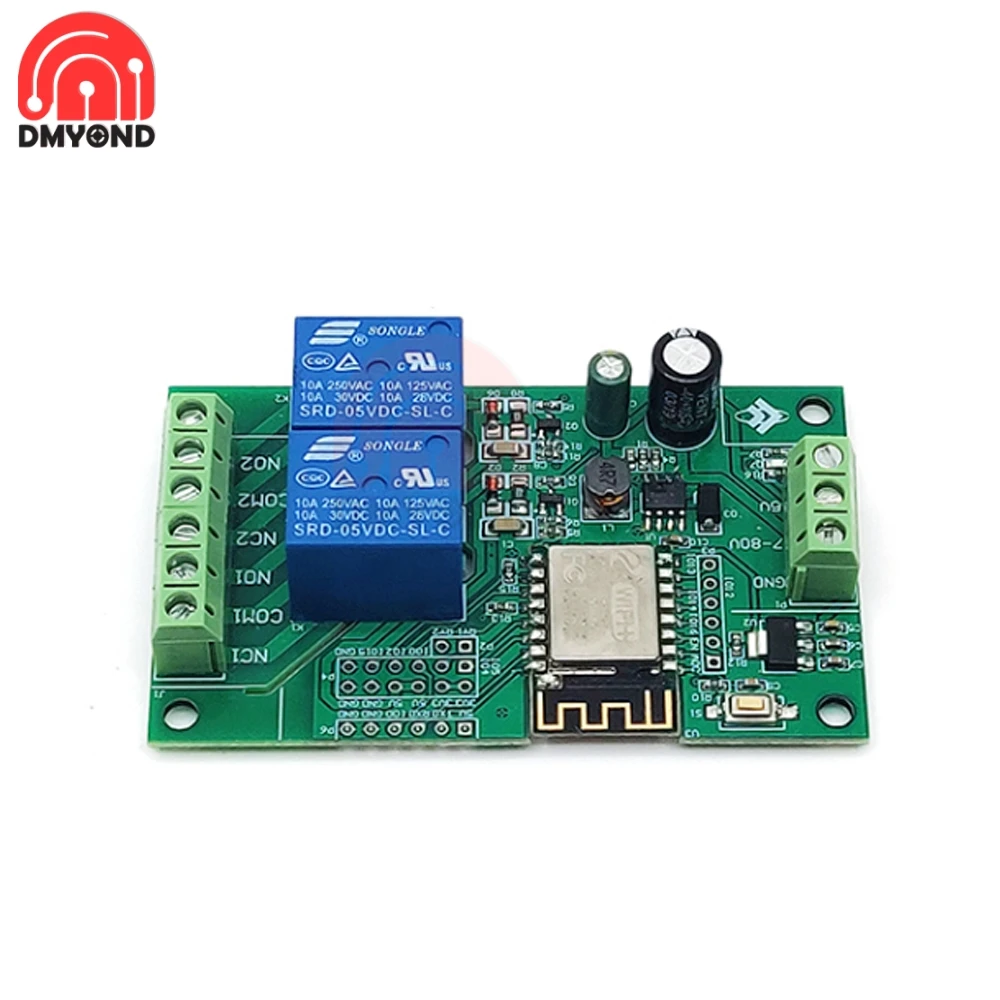 DC 5 В/8-80 в ESP8266 двойной модуль реле канала Wi-Fi ESP-12F макетная плата для IOT Smart Home Phone APP