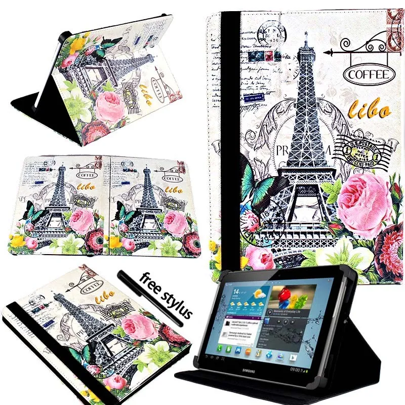 Flower KK&LL для samsung Galaxy Tab p5100 10,1 дюймов-кожаный Смарт-планшет стенд Чехол-книжка+ Бесплатный стилус - Цвет: Flower