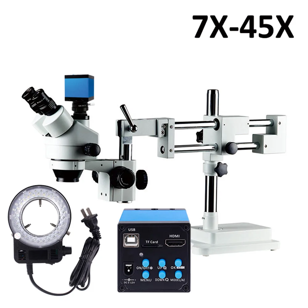 7X 45X светодиодный кольцевой светильник микроскопы многофокальные двойные стрелы