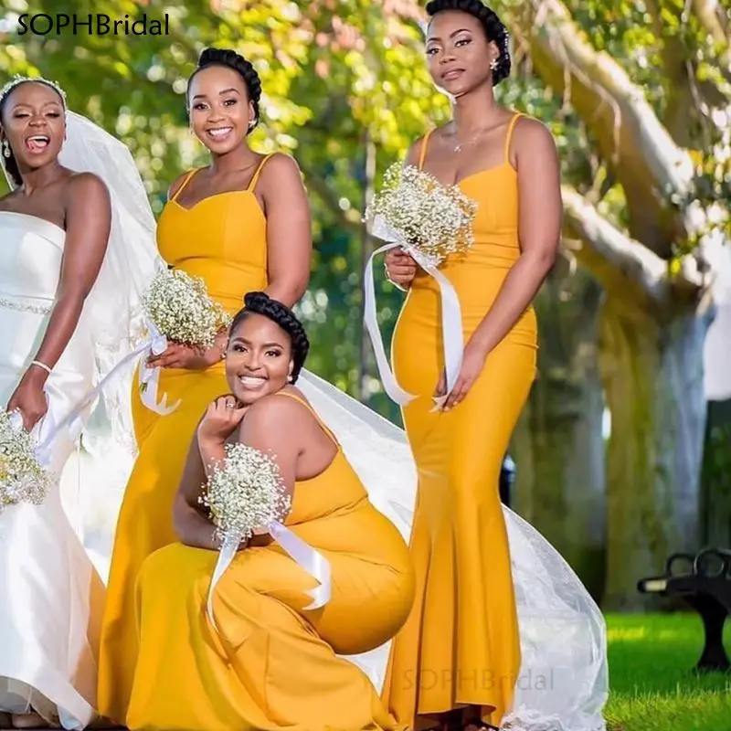 

Женское длинное платье подружки невесты, золотистое платье-Русалка на тонких бретельках, вечернее платье для свадебной вечеринки, 2021