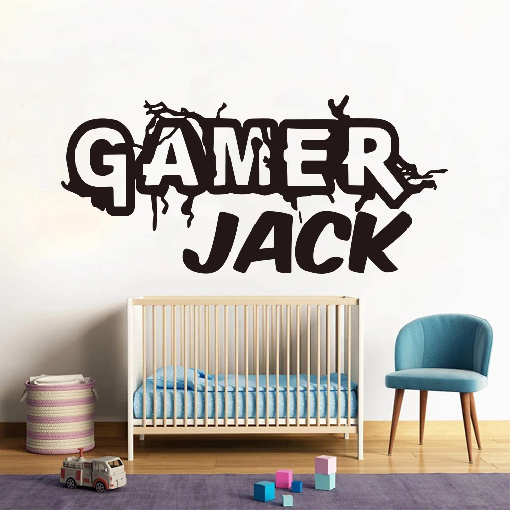 Персонализированное имя граффити геймер стикер на стену комната для мальчиков