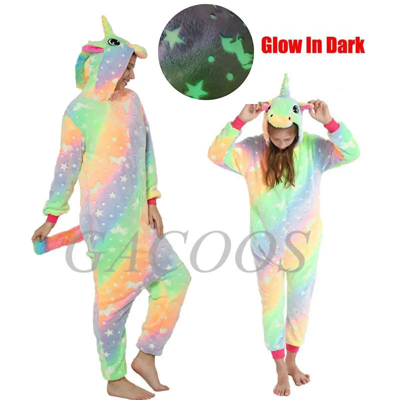 Kigurumi Licorne Panda Onesies Women Winter Animal Unicorn Pajamas Girls Boys Costumes Adults Nightie Flannel Sleepwear |
