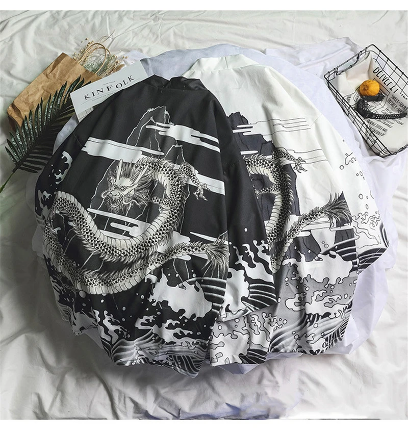 Ukiyoe Kimono Haori Yukata Japanese Style Samurai Cardigan Crane Print Traditonal Costume Streetwear Men Women Free Shipping |