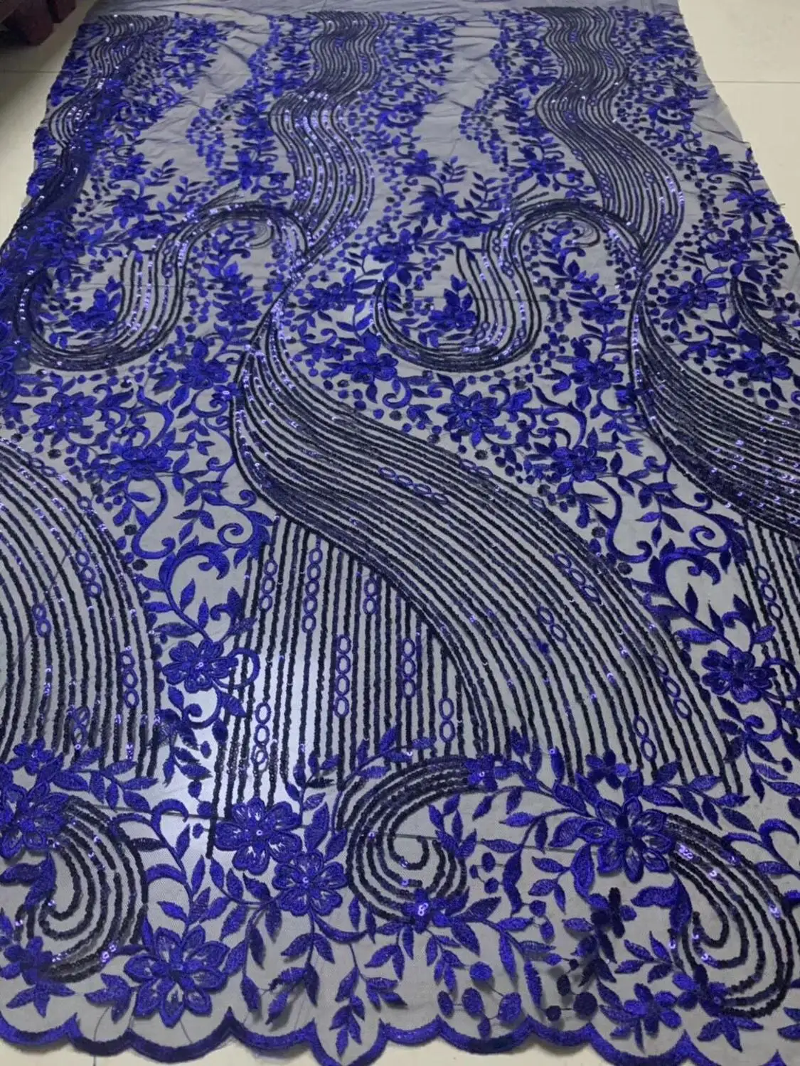 Последние блестки кружевная ткань 2019 синие нигерийские кружева высокого