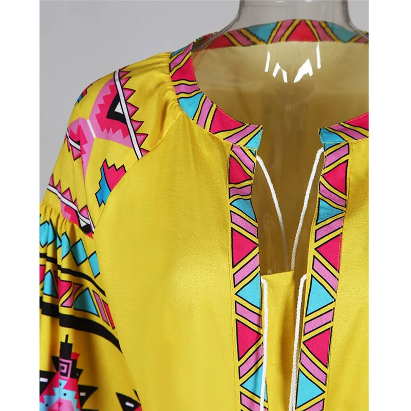 Женское богемное платье с цветочным принтом свободные блузки длинным рукавом