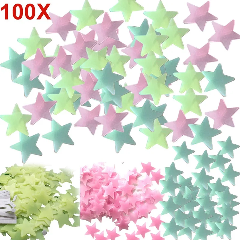 

100pcs Home Decor Wall Decals Glow Color Stars Luminous Fluorescent Wall Stickers for Kids Nursery Rooms THJ99