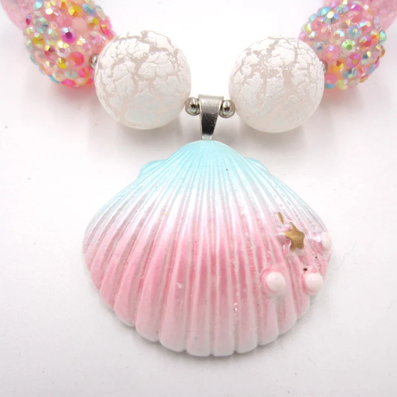 Новая мода детское колье с жемчужинами и ракушкой "Iridescent Pearl beads Shell Pendant Necklace", милые детские колье "bubblegum chunky necklace" для девочек, детские украшения, 1 шт.