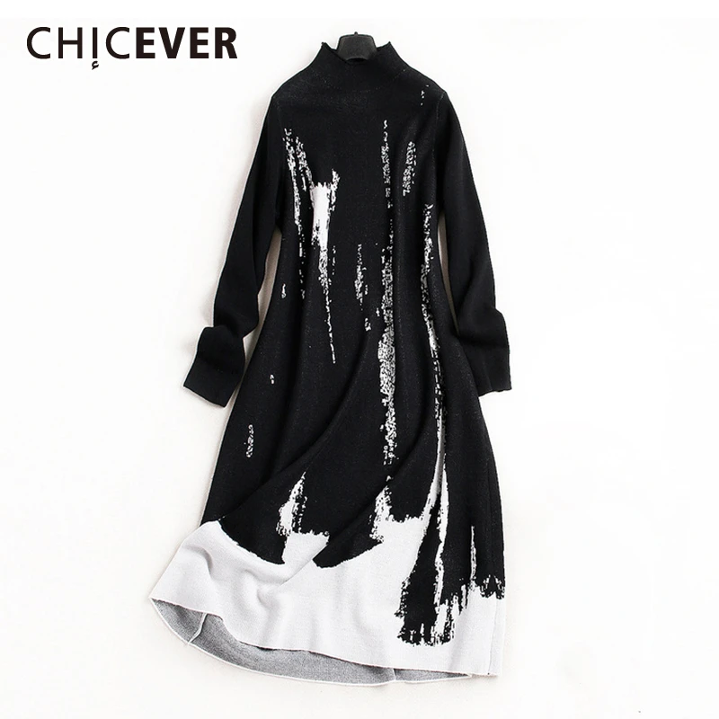 CHICEVER винтажный принт хит разноцветное платье для женщин стоячий воротник