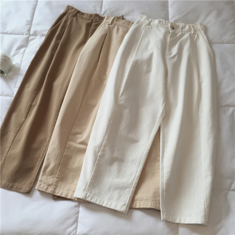 

Spring and Autumn Women's Casual Solid Color High Waist Loose Wide Leg Pants