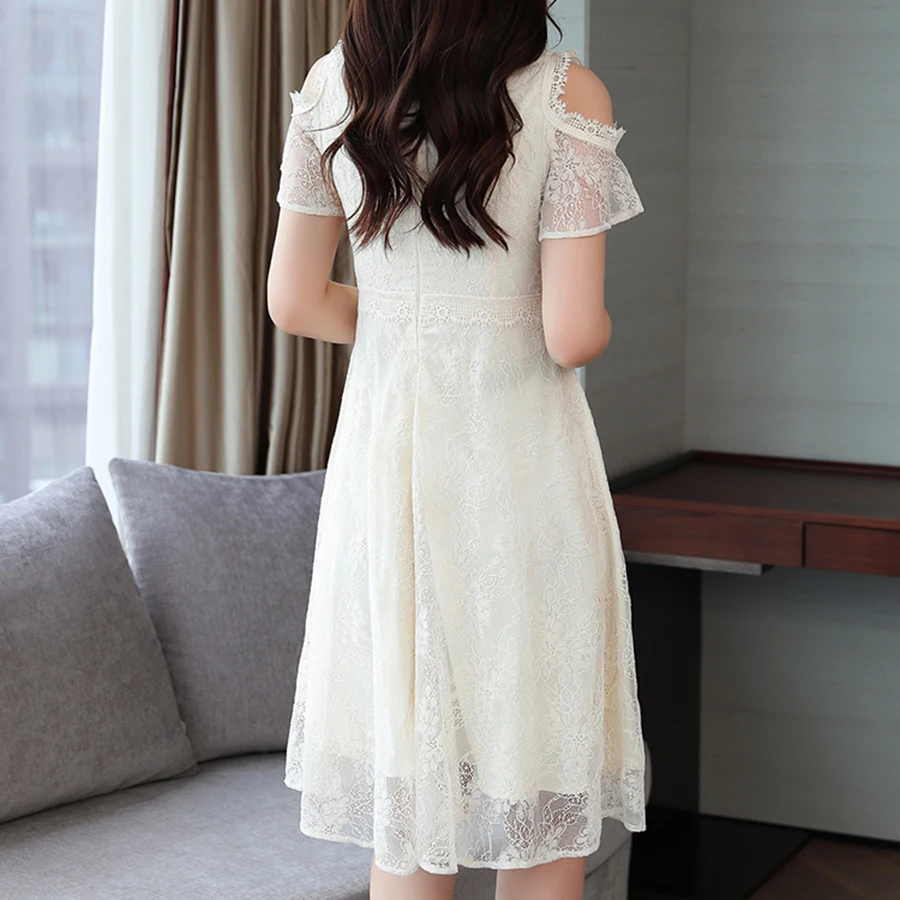 2019 Новое благородное кружевное летнее женское белое поп элегантное платье |