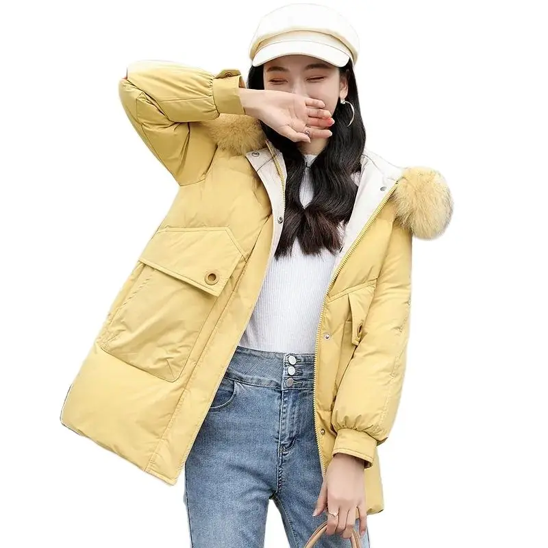 Female Down Jacket Mid-length 2021 Women New Fashio Jacket Real Fur Collar Windproof Thick White Duck Down Winter Jacket Commute