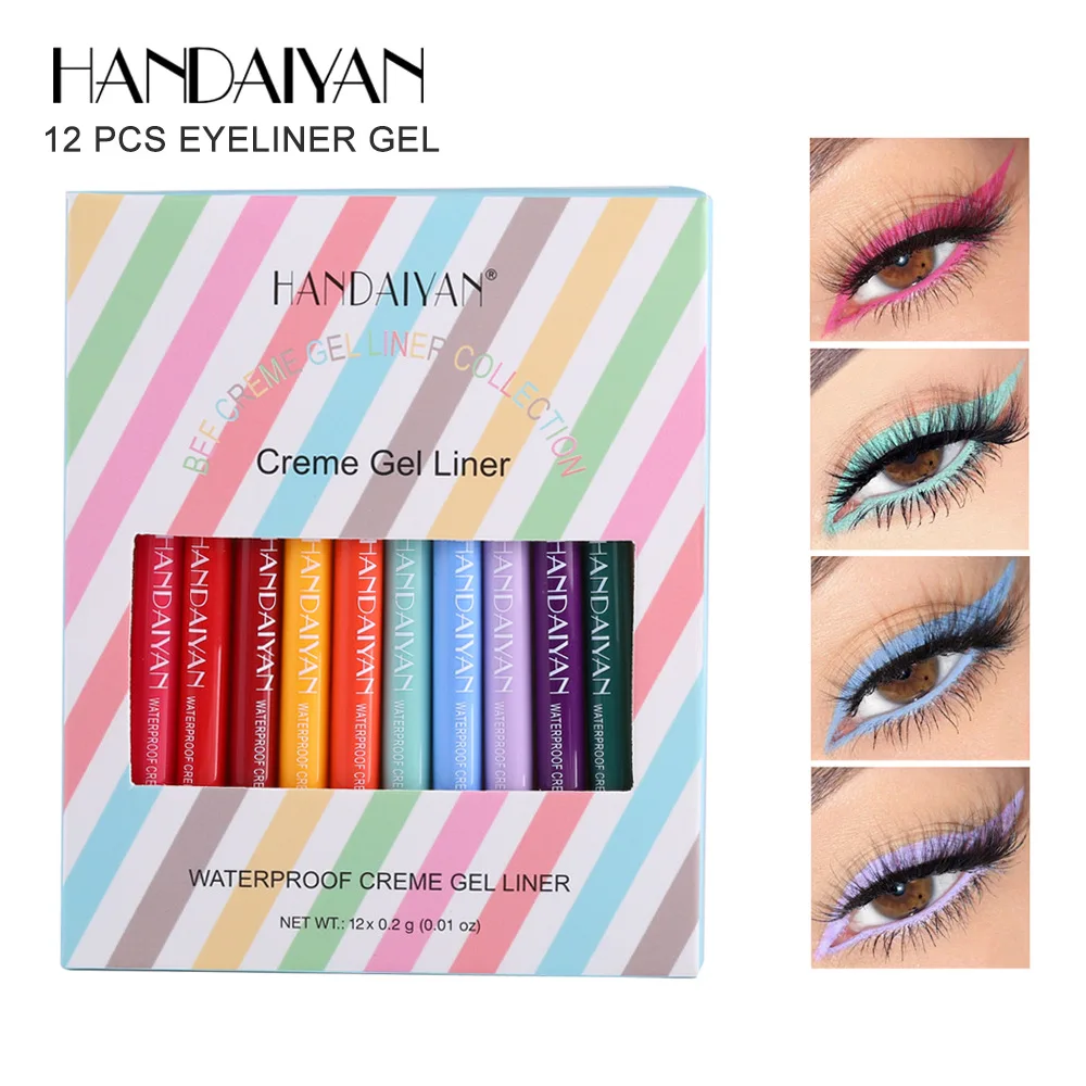 HANDAIYAN 12 Matte Color Eyeliner Quick-drying Gel Colored Eyeliner Pen Colorful Ultra-fine Eyeliner Gel Waterproof Sweatproof