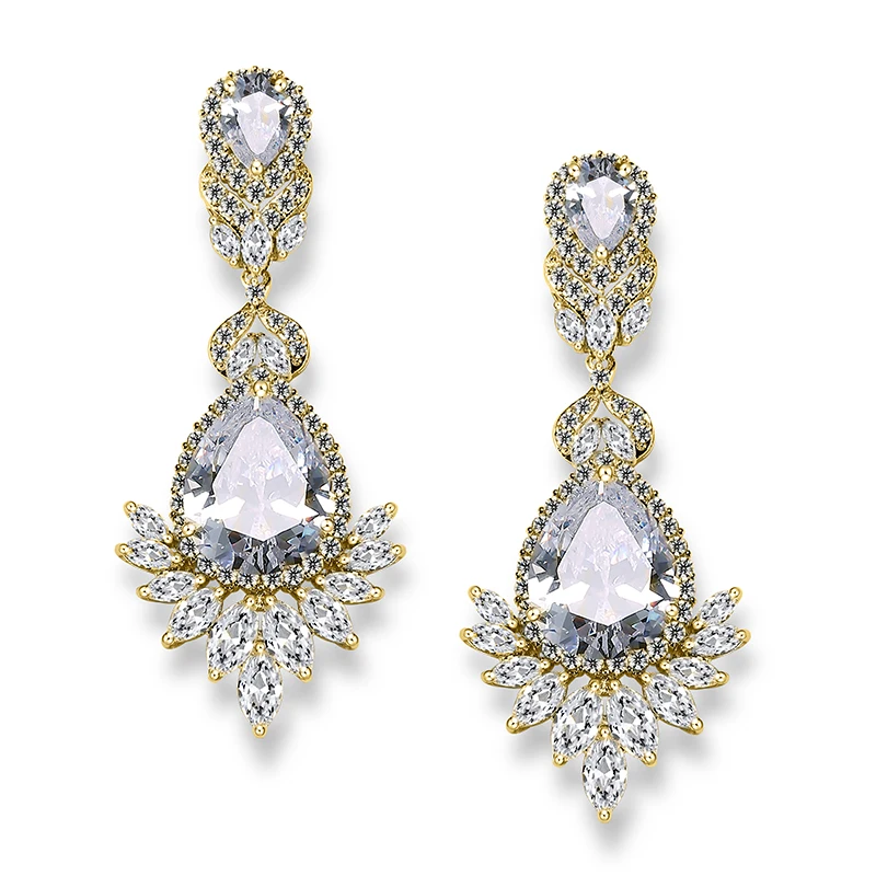 Gold Color Earring RAKOL элегантный роскошный большой голубой цвет воды Dorp кулон серьги ожерелье Изысканный кристалл набор украшений для женщин RAS2014K - Окраска металла: Gold Color Earring