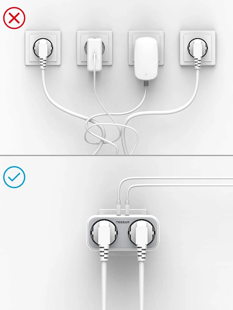 Сетевой адаптер TESSAN с 2 USB-портами и розетками | Электроника