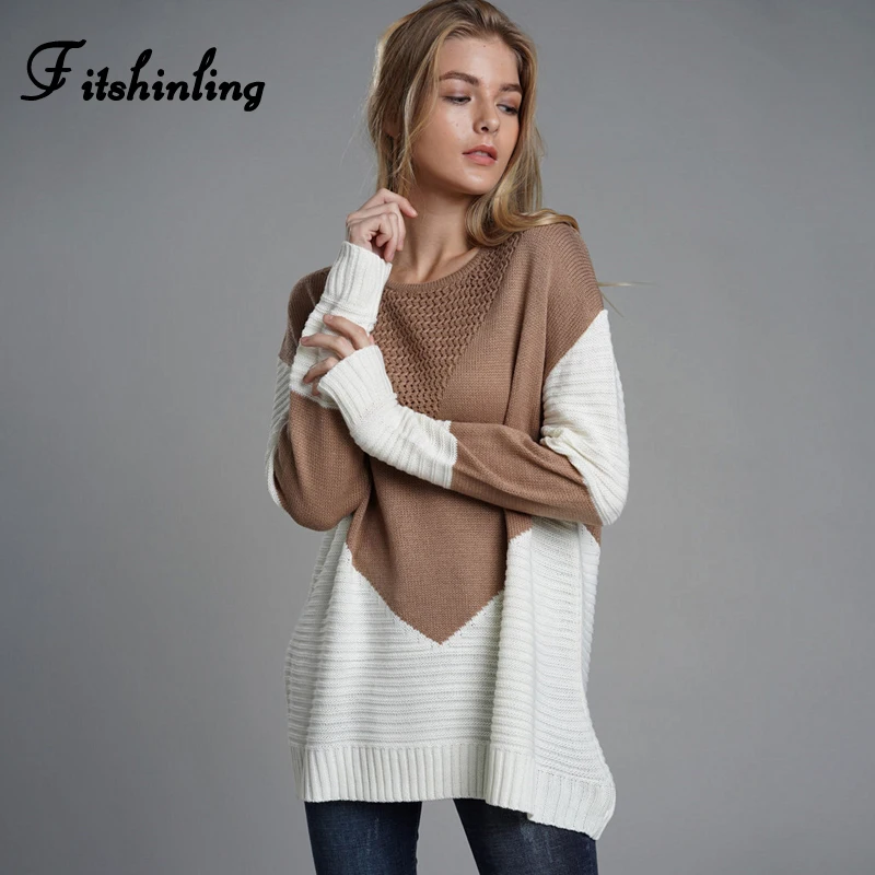 Свитер женский в стиле пэчворк с длинным рукавом | Женская одежда