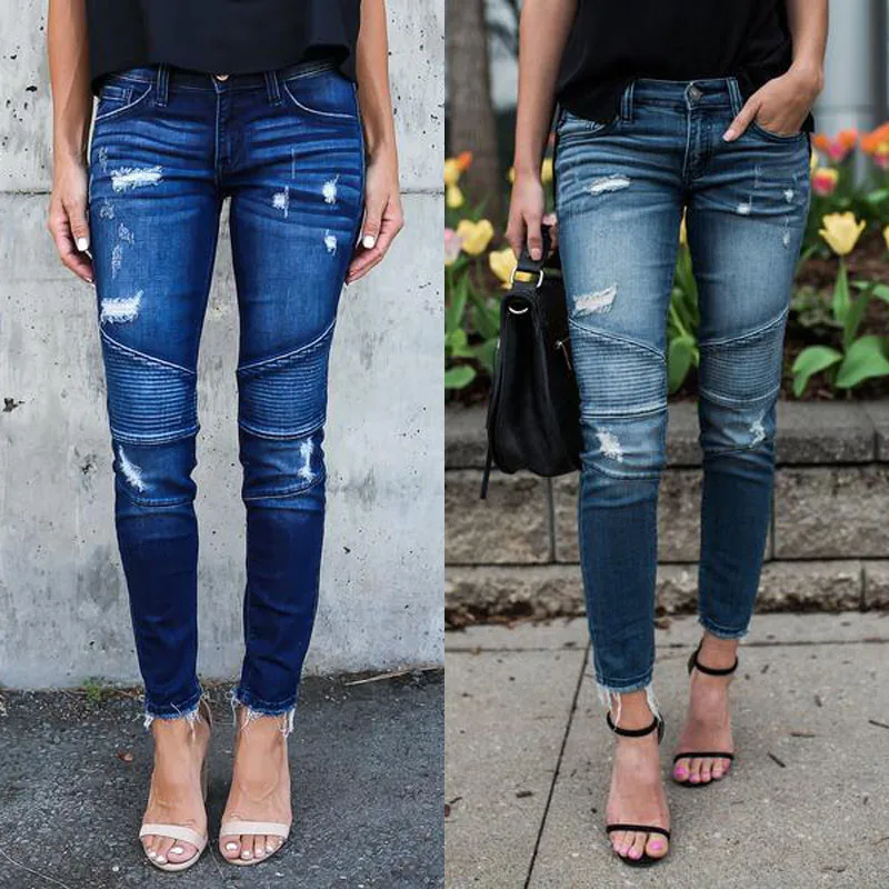 

Women Stretch Ripped Distressed Skinny High Waist Denim Pants Shredded Jeans Trousers Slim Jeggings Laides Spring Autumn Wear