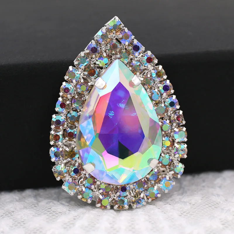 

Super Bright 20X30mm AB color DR shape Silver base sew on rhinestones Double row Glass Crystal Buckle DIY clothing accessories