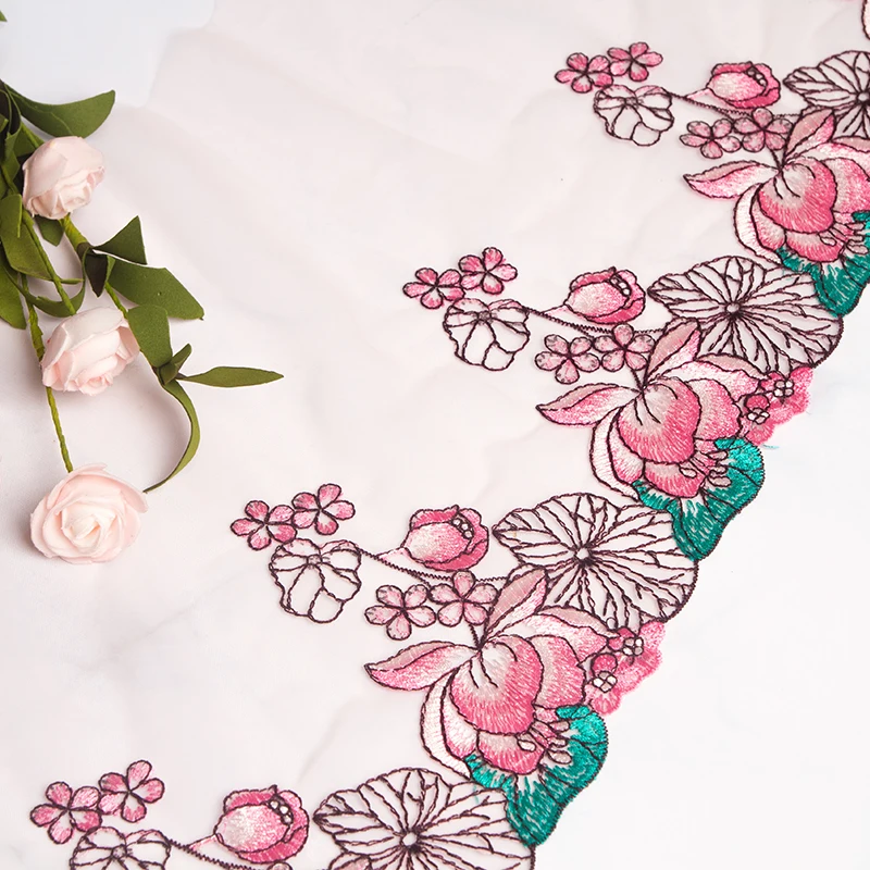 2 ярдов Розовый Кружева шитья DIY Вышивка цветочные аксессуары для одежды Поставок