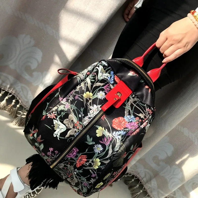 

Ethnic Style Backpack Female Street Fashion Striped Waterproof Shoulder Crossbody Flower Cartoon Pattern Laptop Travel Backpack