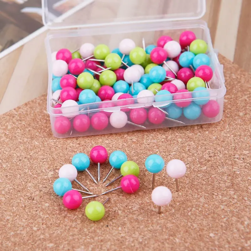 

100 Pcs Colorful Assorted Push Pins Drawing Cork Board Nails Photo Wall Office School Supplies 1XCE