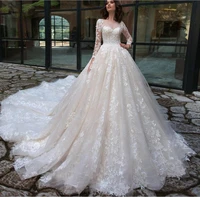 2020 sexy scoop neck long sleeve vintage bride bridal gown vestido de noiva gorgeous appliques lace a line wedding dresses