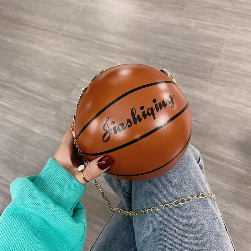 

Fashion Basketball Round Shaped Shoulder Bags for Women 2021 Acrylic Chain Casual Small Totes PU Leather Crossbody Handbags