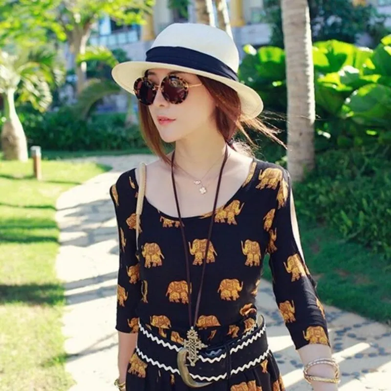 Шляпа женская Соломенная пляжная Панама с черной лентой модная лето|hat uv|sunhats