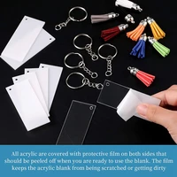 80 pieces clear keychains set including 20 rectangle acrylic blanks 20 tassels 20 key chain rings and 20 jump rings