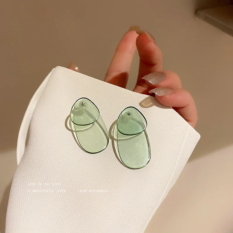 

925 silver pin front and back with acrylic geometric stud personality dark green atmosphere earrings for female earrings