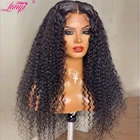 Парик 30 дюймов на сетке спереди, кудрявые, предварительно выщипанные парики на сетке, бразильские вьющиеся человеческие волосы, T часть, на сетке спереди, al парики для женщин
