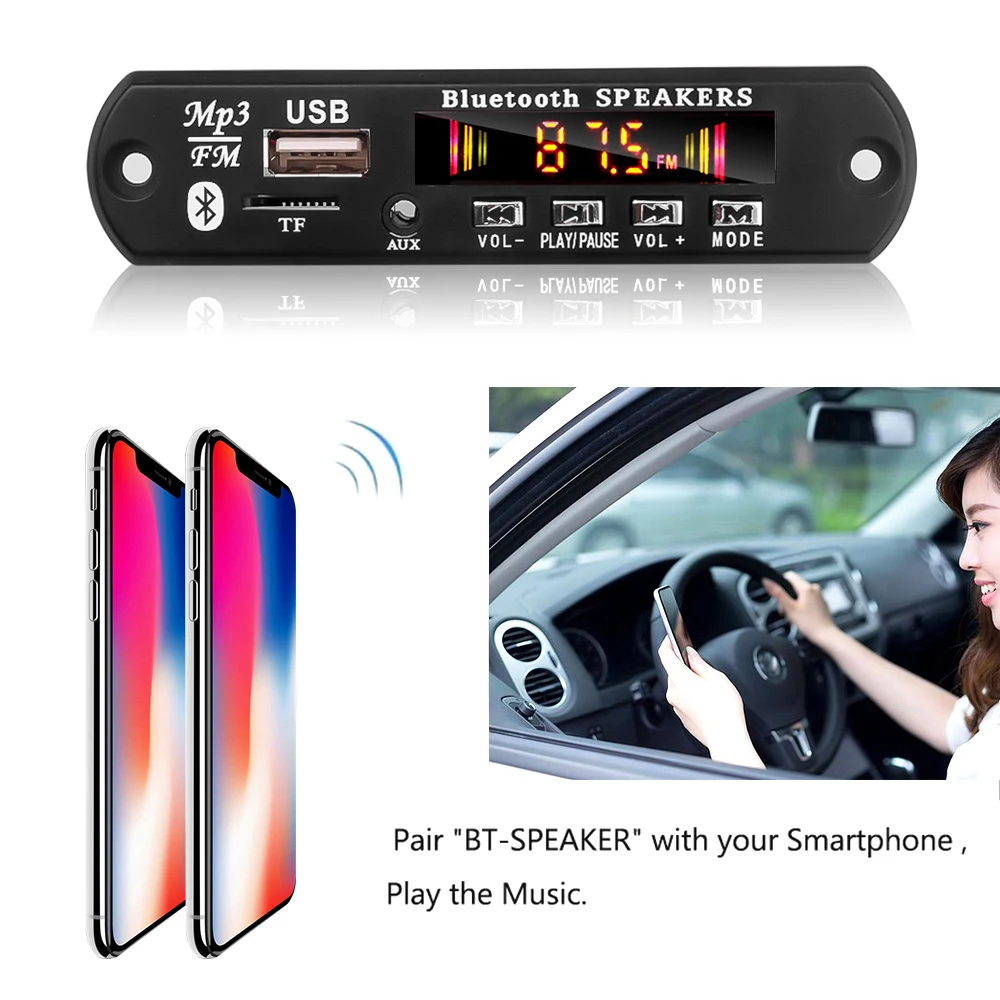 Автомобильный MP3 WMA декодер с цветным экраном Bluetooth 5 0 плата аудио USB TF FM радио