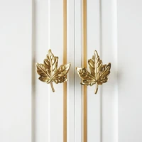 modern maple leaves shaped handles golden solid brass cabinet door knobs dresser pullers diy furniture handle hardware