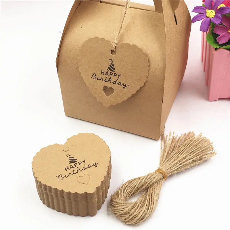 100 шт./лот с узором подвесные бирки из крафт бумаги в форме сердца для ценников