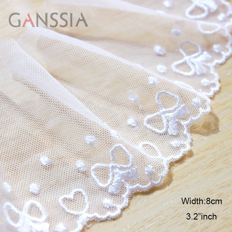 

1 Yard Width:8cm Fashion Bowknot and Heart Embroidery Laces Mesh Trimming Lace for Decoration Garment Accessories(SS-2495)