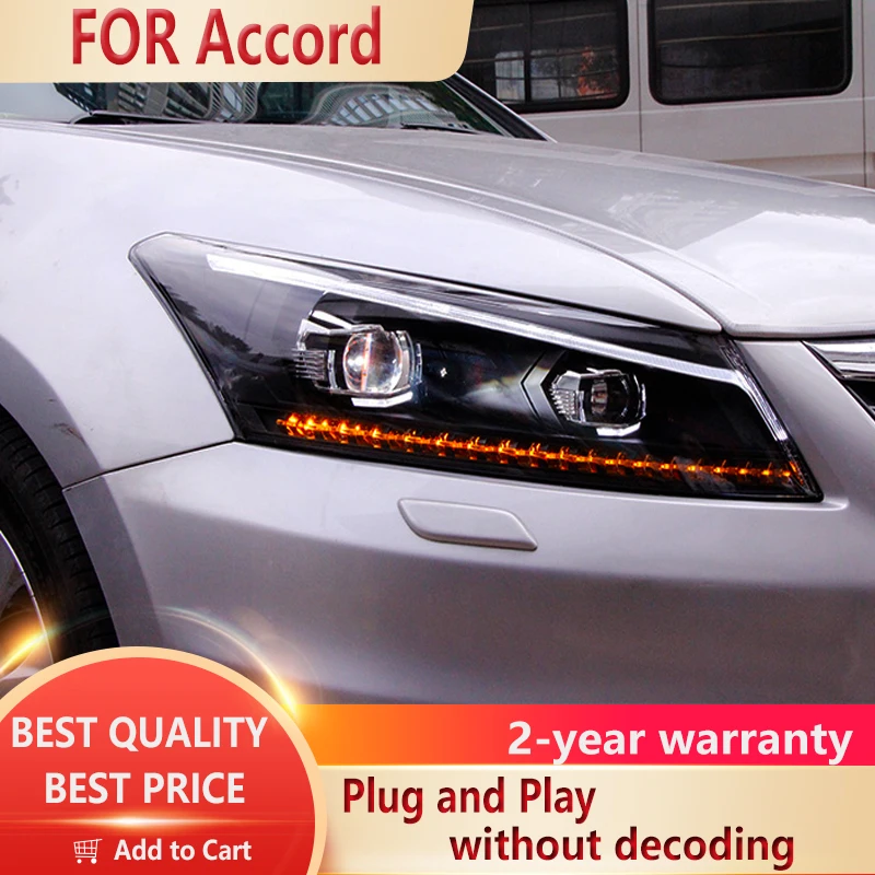 Para Accord Headlights 2008-2013 Accord 8 LED Headlight LED DRL Hid Head Lamp Angel Eye Bi Xenon Accesorios