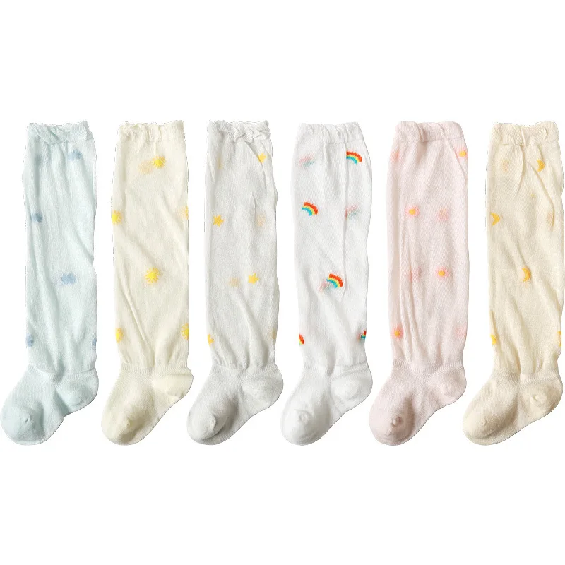 Thin Mesh Summer Baby Socks Cotton Knee High Infant Boys Girls Good Air Permeability Leg Warmer Children Newborn Kids Rainbow | Детская